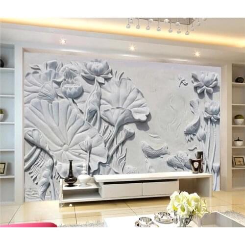 Lotus wallpapers relief background wall 3D background sandstone mural beautiful scenery wallpapers