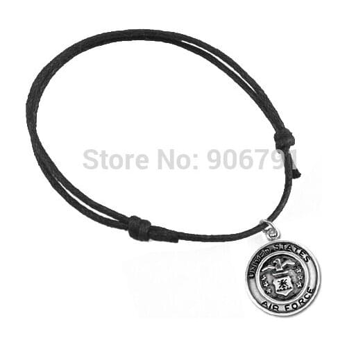Hot Selling 50pcs a lot wax string with United states air force charm bracelet