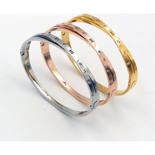 Classic Brand Jewelry Cross Zircon and Roman Numerals Woman Bangle Titanium Steel Top Quality Bracelet Love Bangle Gift