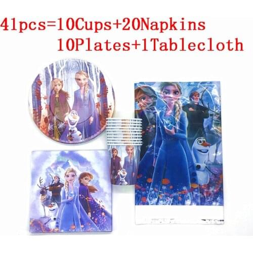 41Pcs Disney New Frozen 2 Anna Elsa Princess Birthday Party Supplies Tablecloth Cup Plates for Kids Favor Baby shower Birthday