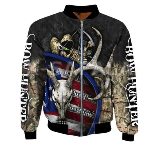 Men Unisex Skull Deer Moose Bow Hunter 3D Print Flight Jacket Thick Bomber Jackets Zipper Coat Casual Harajuku Women Streetwear