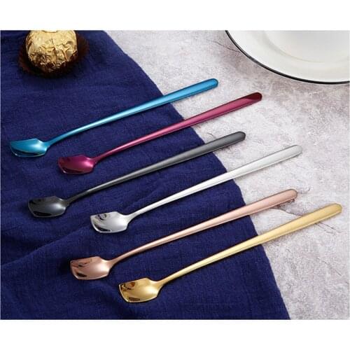 6PCS/Set Stainless Steel Spoon New 6 Colors Korean Long Handle Gold-plated Spoons 15/17cm Gold Kitchen Accessories