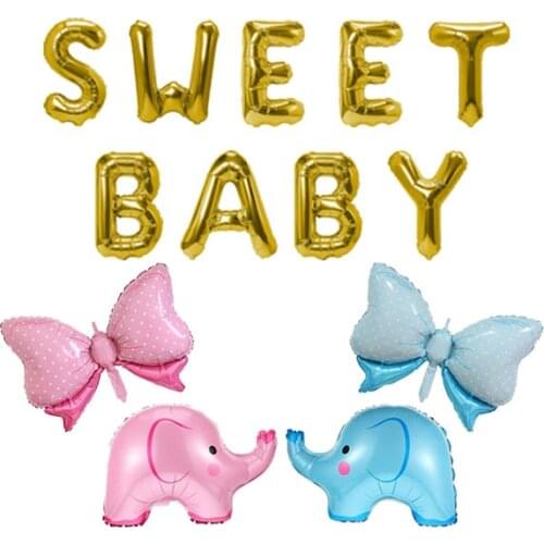 Elephant Sweet Baby Banner Mylar Foil Balloon Baby Letter Blocks Balloons Set for Pink Little Peanut Baby Shower Its a Girl