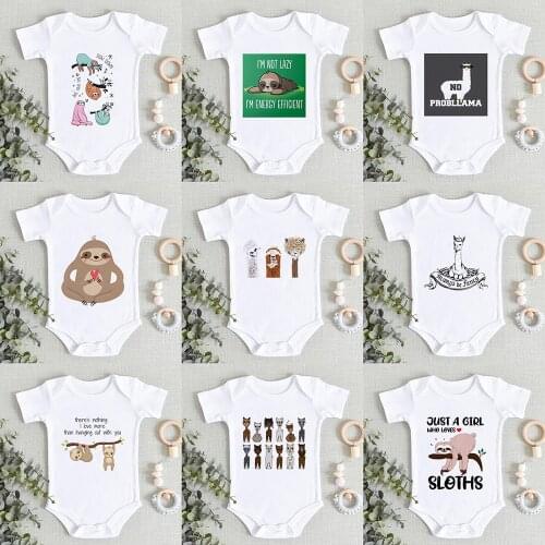 Cute Newborn Baby Bodysuits Alpaca Sloth Design Boys Infant Rompers Toddler Girls Short Sleeve Jumpsuit Outfits Kids Clothes