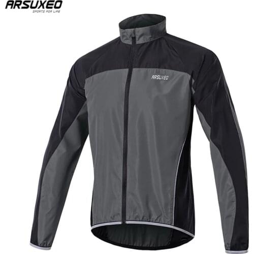 ARSUXEO Mens Cycling Jacket Windproof Waterproof MTB Bike Clothing Running Windbreaker Thin Bicycle Wind Coat Reflective 016