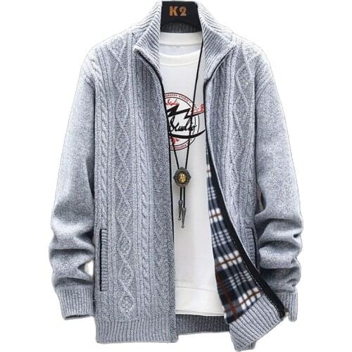 Zipper Fleece Sweater Men Autumn Winter Big Size Mens Jacket Twist Shape Male Coat Fashion Stand Collar Streetwear 2021