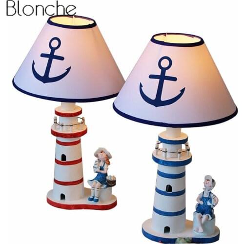 Mediterranean Style Table Lamp Lighthouse Desk Lamp Children Boys and Girls Bedside Lamp Study Reading Lamp Home Decoration