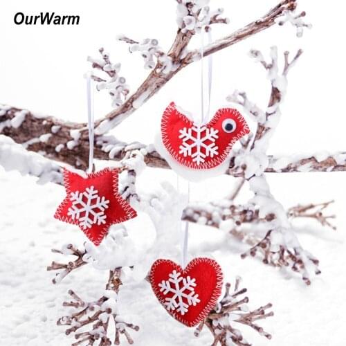 OurWarm 9pcs Happy New Year Gift Christmas Pendant Mix Shape Felt Christmas Tree Decoration Hanging Ornament For Home Window