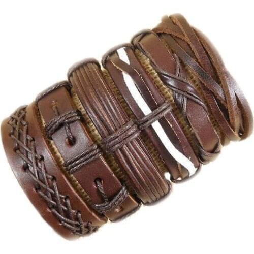 Wholesale 6Pcs/set Men Leather Bracelets Wristband Bangle Handmade Weaving Jewelry Wristlet Trinket Bracelets Adjustable H27