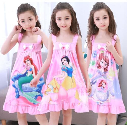 Anna Elsa Dress Girls Nightdress Dress Summer Cartoon Pajamas Girl Christmas Party Costume Short-sleeved Pajama Dress