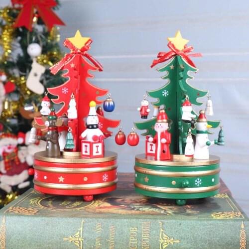 Christmas Decorations Christmas High-end Wooden Rotating Music Box Christmas Tree Shape Birthday party gift Child Baby toy