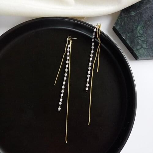 S925 needle French Jewelry Long Chain Earrings Small Pearls Tassel Earrings Women Jewelry Girl Female Gifts Party Wedding