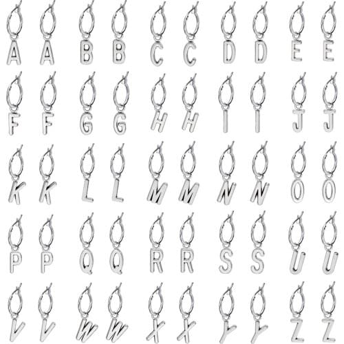 SOHOT Chic 26 Letter A To Z Pendant Unisex Huggie Hoop Earrings Trendy Female Vintage Silver Color Men Women Jewelry Brincos