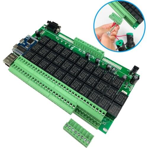 32 channel ethernet network smart relay control pcb board LAN and remote sensor timer scene for home automation diy domoticz