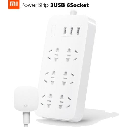 Original Xiaomi MiJia Smart Power Strip 2A Fast Charging 3 USB Extension Socket Plug 6 Standard Socket Adapter cable free ship