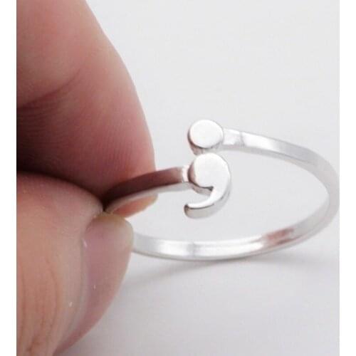 Awareness Pause Inspiration Ring Creative Semicolon Design Women Men Wave Ring Inspirational Jewelry Graduate Valentines Gift