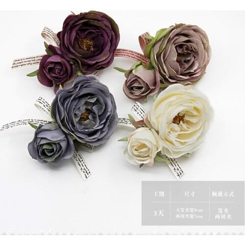 Mohawk Lily Handmade Camellia Hairpin+Brooch Clip Lolita Sweet Bows Trim Hairclip Headwear 12 Colors Joker