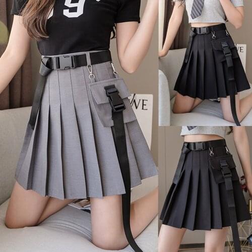 Sagace womens functional style Harajuku punk high waist tooling pocket bandage pleated A-line skirt женские юбки 2021