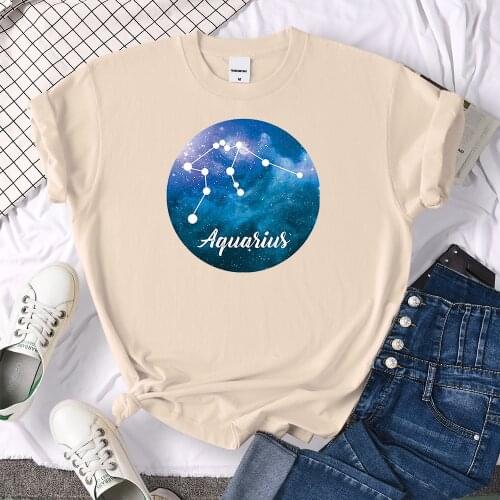 12 Constellations Aquarius Print Tshirt Womens Fashion Breathable Tops Casual Oversized Tshirt Retro Crewneck Female T Shirt