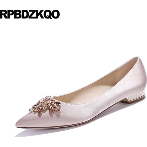 Pointed toe satin slip on designer ladies rhinestone women dress shoes wedding 2019 china shallow diamond crystal flats chinese