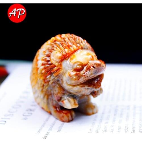 1pc 3inch Natural Crystal Xiuyu Hedgehog Carved Crafts Animal Quartz Ornaments Healing Gemstone Specimen Home Decorate