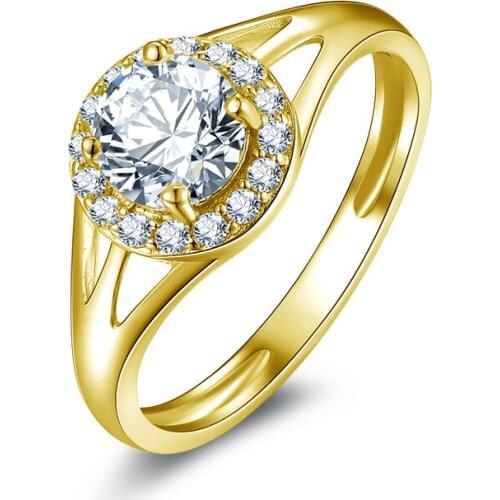 14K Yellow Gold Wedding Engagement Rings Round Cut 1ct Sona Simulated Diamond Halo Rings QYI Jewelry
