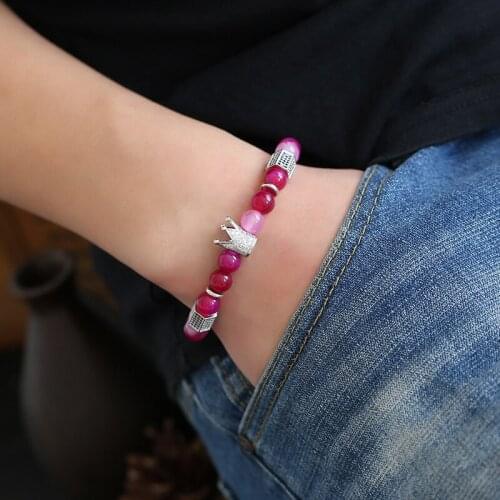 2019 Micro Inset Zircon Crown Hexagon Pillars Accessories Jewelry Bracelet 8mm Natural White Pine Women Men Beads Bangles