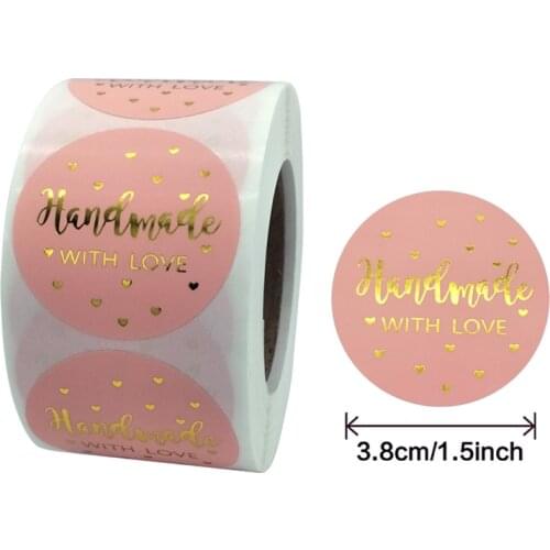 2021 1.5 inches 500 pieces /roll, thank you hot stamping font pink label, baking gift card, gift packaging sealing sticker