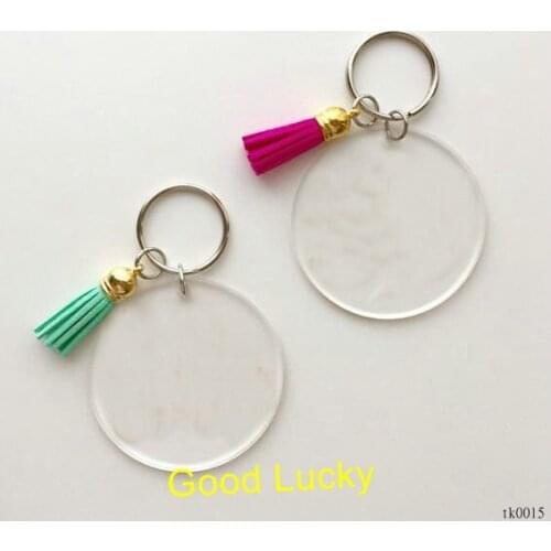 300pcs/lot Best-selling high quality love acrylic tassel keychain Vinyl Monogram Acrylic Clear Disc Tassel Keychain