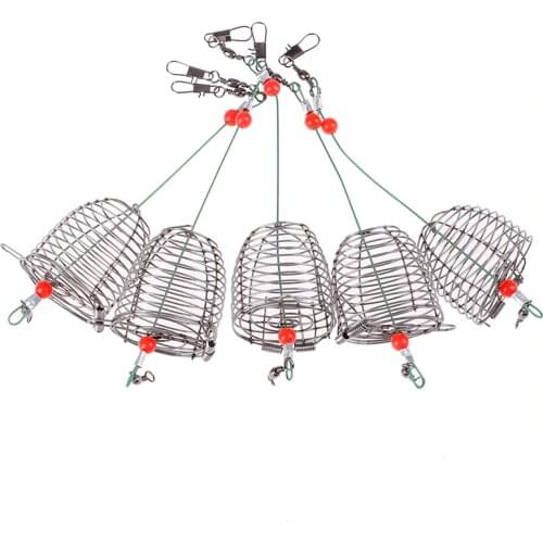 5Pcs Stainless Steel Wire Fishing Lure Conical Cage Fish Bait Lure Fishing Accessory Bait Cage Fishing Trap Basket Feeder Holder