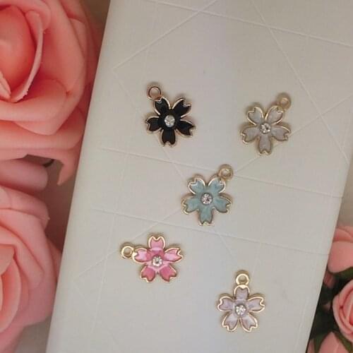 50pcs/lot sakura flower size 14*18mm pendant alloy enamel charm DIY accessories of necklace bracelet headdress handmade fitting