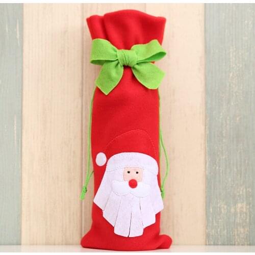 6PCS 13x36cm Red Green Wine Bottle Covers Merry Christmas For Home Decoration 2020 Navidad Table Decor Xmas Gift Happy New Year