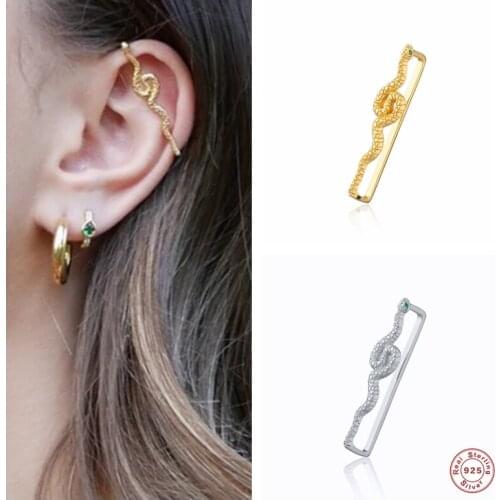 Aide 925 Sterling Silver Zirconia Green Eyes Snake Ear Wrap Piercing Stud Earrings For Women Girl Ear Hook Bijoux Brincos Jewel