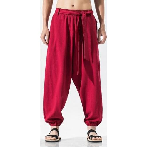 Hemp Tai Chi Trousers Traditional Chinese Clothing for Men Oriental Clothes Tall Size Japanese Fashion Male Mens Baggy Pants
