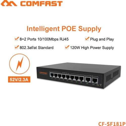 Comfast 120W High Power Smart Monitoring Supply 8+2 Port 10/100Mbps POE Switch 2G Bandwid for Wireless AP &IP camera CF-SF181P