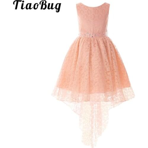 Flower Girls Princess High Low Lace Dress Child Pageant Gown Wedding Party Dress First Communion Elegant Kids Dresses for Girls