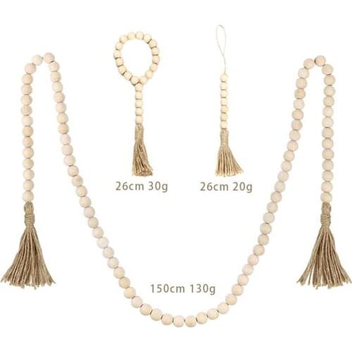 Nordic Style Home Decor Wall Hanging DIY Crafts Wood/Jute Rope Wood Bead Garland Wood Beads Garland With Tassels Nature Color