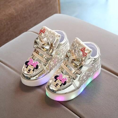 Disney childrens cartoon Minnie non-slip soft-soled casual shoes girl sports shoes shiny student running shoes LED