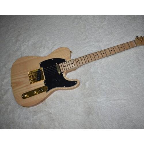Factory Wholesale Wood color electric guitar, black board, gold accessories