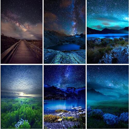 Photo Custom 5d Starry sky diamond painting full drill round Cross Stitch Diamond Mosaic Aurora landscape Diamond Embroidery