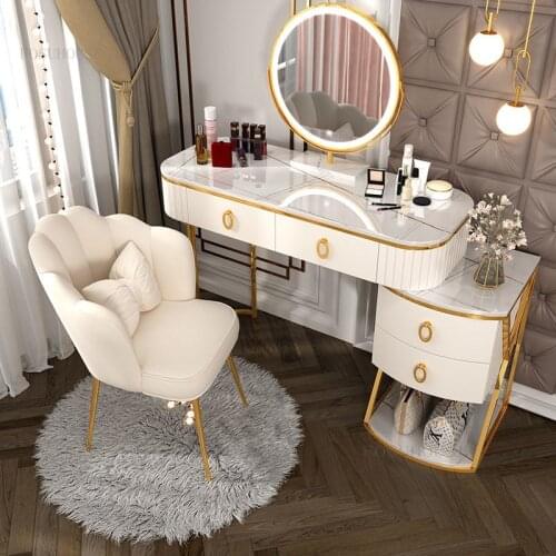 Nordic Dressers 3 Color LED Mirror Dressing Table Bedroom Furniture Creative Dresser Light Luxury Large Capacity Storage Cabinet