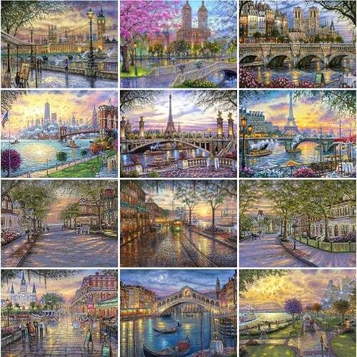HUACAN Diamond Painting City Street Landscape Full Square Diamond Art Embroidery Scenery Home Decoration