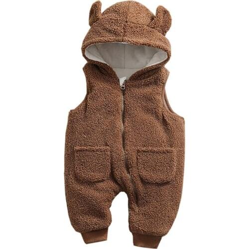 Baby Clothes Suit Children Girls Autumn Soft Comfortable Boys Rompers Warm Winter Cute Solid Color Sleeveless Hooded Clothing