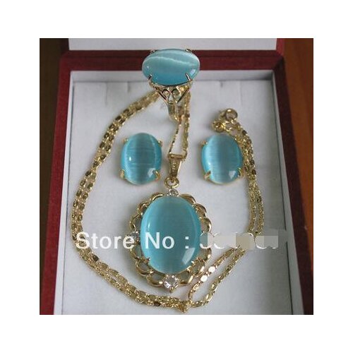 Beautiful blue opal pendant necklace earrings ring sets AAA>>> Free shipping