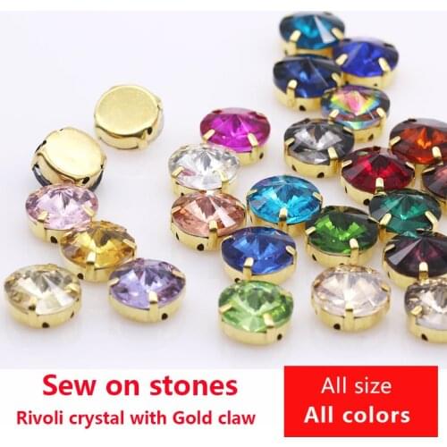 All-sizes Round Rivoli sew on crystal glass stone sewing rhinestones Montees jewels gold claw headwear shoes Garment Accessories