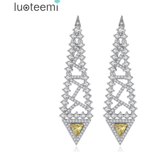 LUOTEEMI Geometric Shape Luxury Classic Bride Drop Earrings High Quality White Gold Color Cubic Zirconia Noble LadiesJewelry