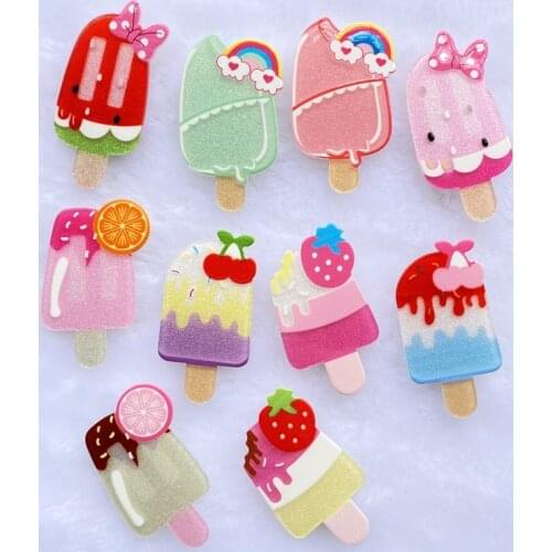 10Pcs Cute Acrylic Mixed Shiny popsicle Decoration Crafts Flatback Cabochon Scrapbook Kawaii DIY Embellishments Accessories D85