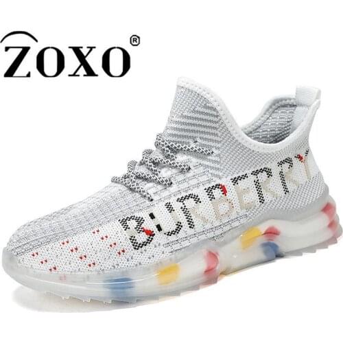 Zoxo Mens Popcorn Casual Shoes Mesh Woven Mesh Breathable Ultra Light Sole High Quality Elastic Soft White Sneakers for Men