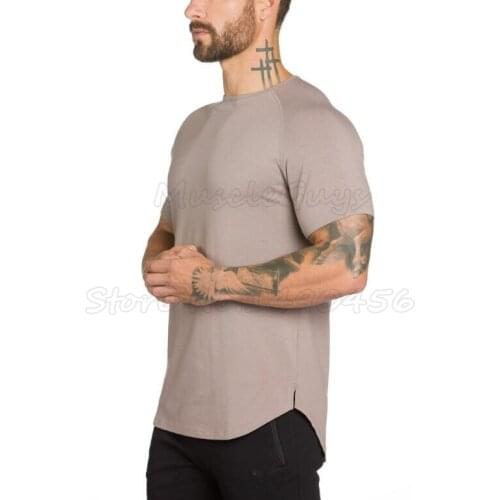 2021 Summer New mens gyms T shirt slim fit Bodybuilding and Fitness Fashion Male Short sleeve cotton clothing Brand Tee Tops