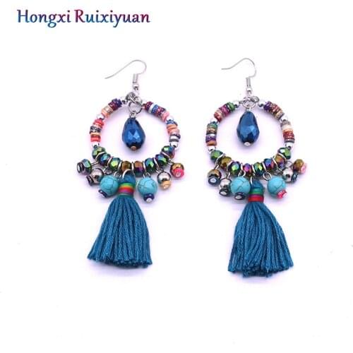 New Bohemian Ethnic bead Tassel Drop Earrings for Women Fashion Jewelry Handmade Boho Vintage Wedding Earring wholesale